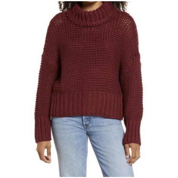 Free People Sweaters - Free People My Only Sunshine Cowl Neck Sweater Small Cropped Boho Red Burgundy